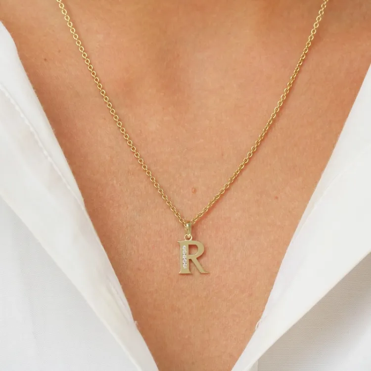 letter r zirkoon hanger in 9 karaat goud - My Letter