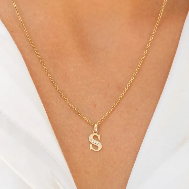 letter s zirkoon hanger in 9 karaat goud - My Letter
