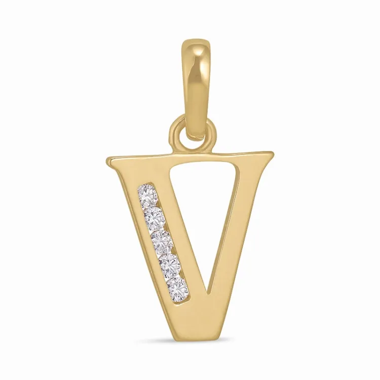 letter v zirkoon hanger in 9 karaat goud - My Letter