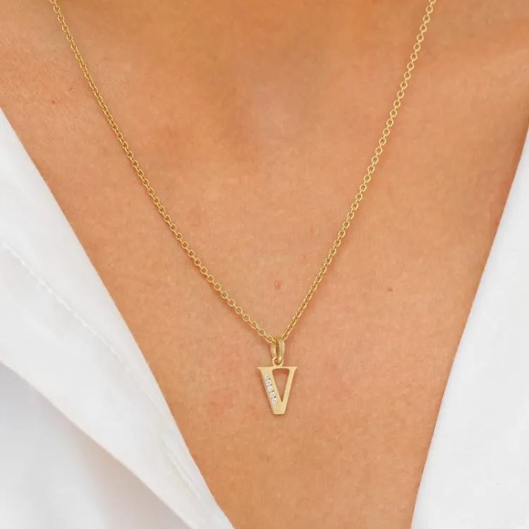 letter v zirkoon hanger in 9 karaat goud - My Letter