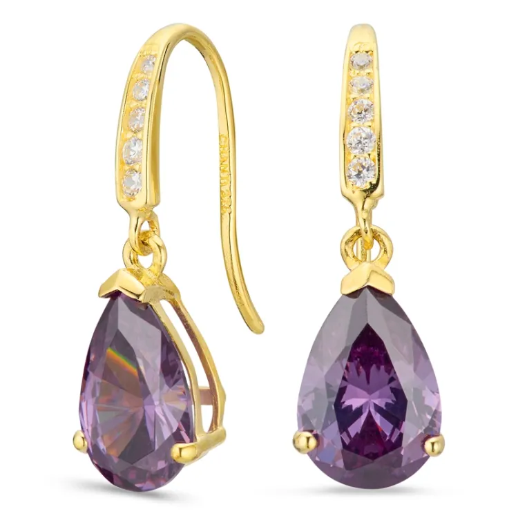 druppelvormige oorbellen in 9 karaat goud met synthetisch amethist en zirkoon - Gold Collection