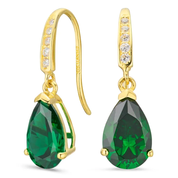 druppelvormige oorbellen in 9 karaat goud met synthetische smaragd en zirkoon - Gold Collection