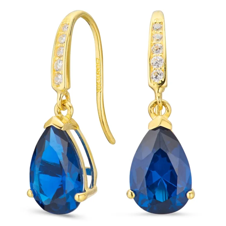 druppelvormige oorbellen in 9 karaat goud met syntetische saffier en zirkoon - Gold Collection