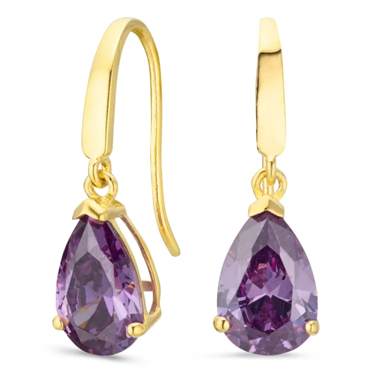 druppelvormige oorbellen in 9 karaat goud met synthetisch amethist en zirkoon - Gold Collection