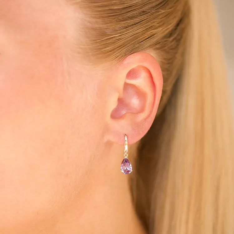 druppelvormige oorbellen in 9 karaat goud met synthetisch amethist en zirkoon - Gold Collection
