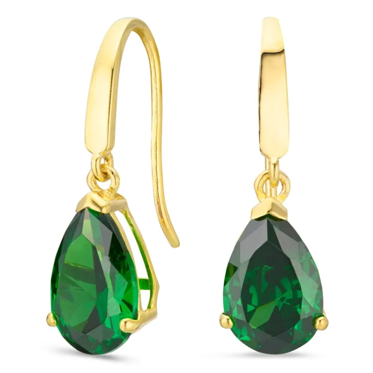 druppelvormige oorbellen in 9 karaat goud met synthetische smaragd en zirkoon - Gold Collection