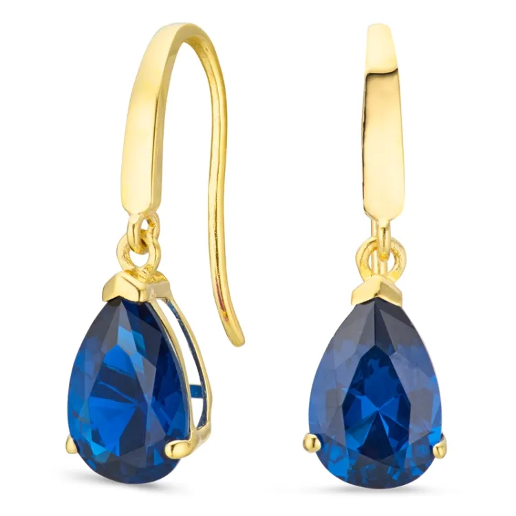 druppelvormige oorbellen in 9 karaat goud met syntetische saffier en zirkoon - Gold Collection