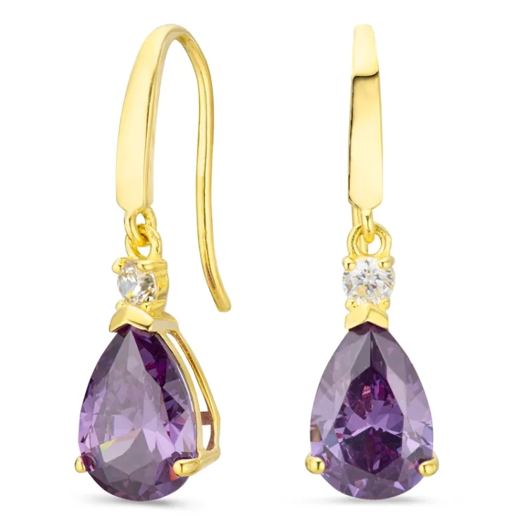 druppelvormige oorbellen in 9 karaat goud met synthetisch amethist en zirkoon - Gold Collection