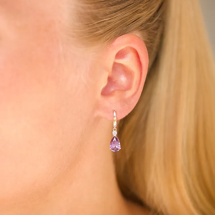 druppelvormige oorbellen in 9 karaat goud met synthetisch amethist en zirkoon - Gold Collection