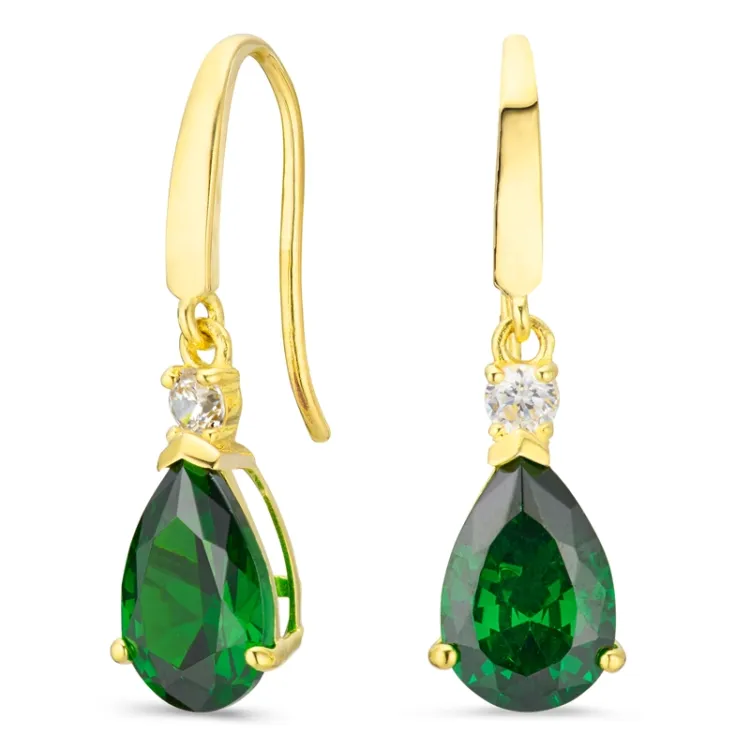 druppelvormige oorbellen in 9 karaat goud met synthetische smaragd en zirkoon - Gold Collection