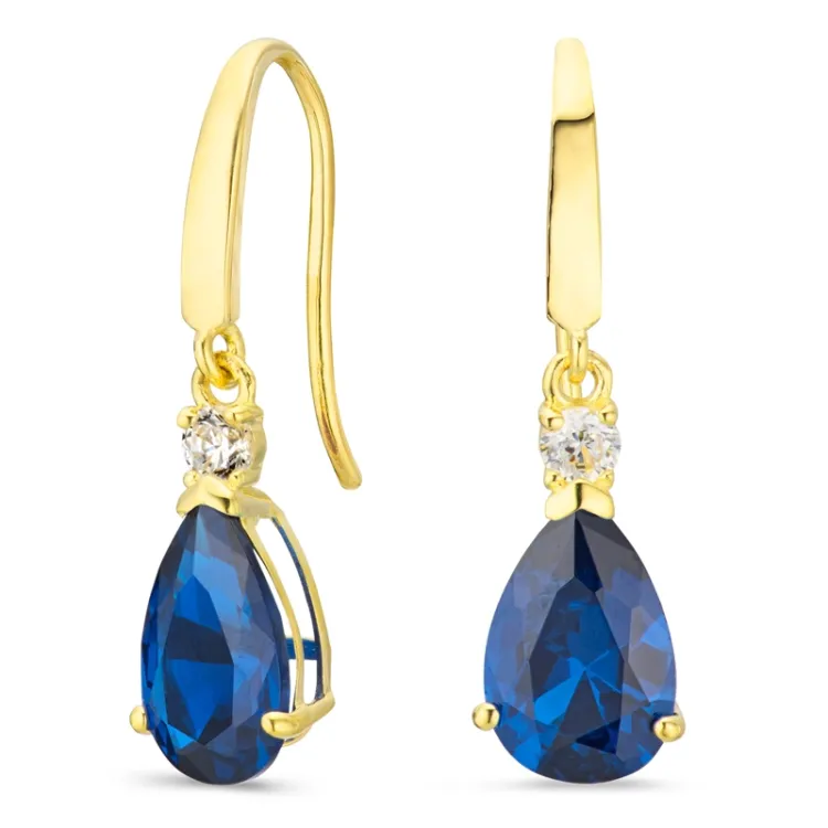 druppelvormige oorbellen in 9 karaat goud met syntetische saffier en zirkoon - Gold Collection