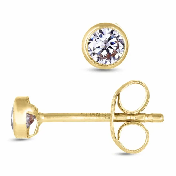 3 mm rond oorsteker in 9 karaat goud met zirkoon - Gold Collection