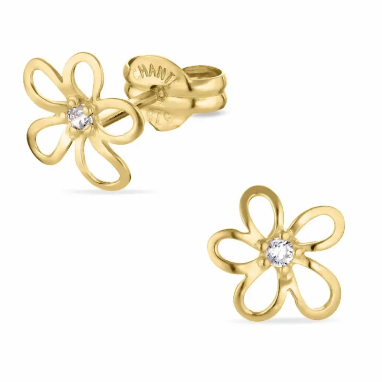 bloem oorbellen in 8 karaat goud met zirkoon - Gold Collection