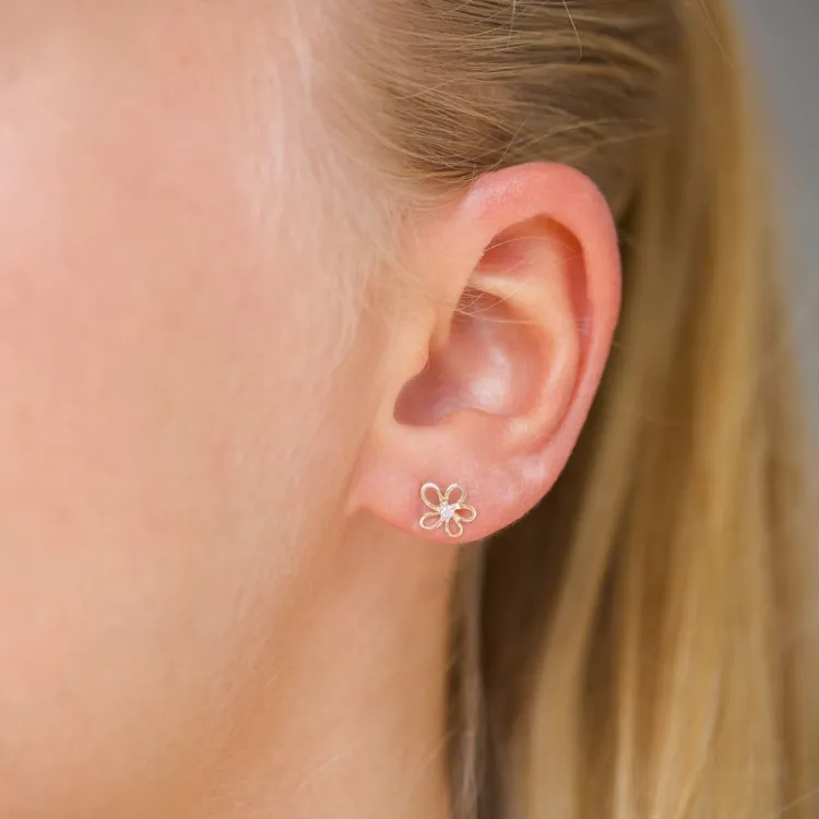 bloem oorbellen in 8 karaat goud met zirkoon - Gold Collection