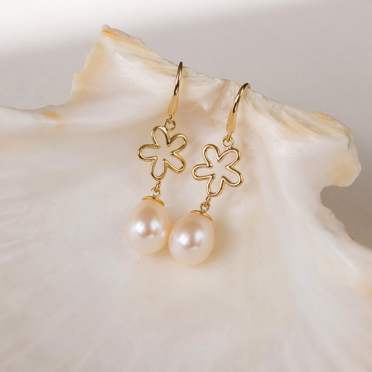 bloem oorbellen in 9 karaat goud met  - Gold Collection