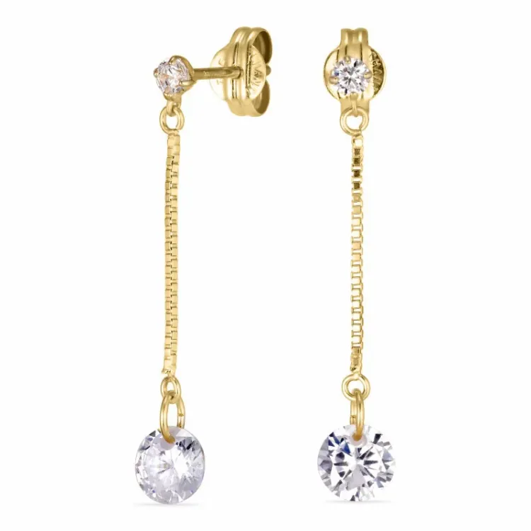 lange ketting oorbellen in 8 karaat goud met zirkoon - Gold Collection