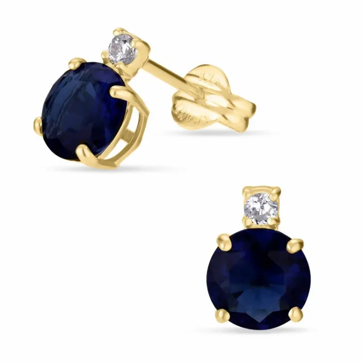 rond oorbellen in 9 karaat goud met zirkoon en syntetische saffier - Gold Collection