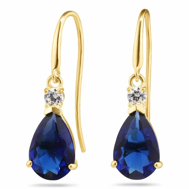 druppel donkerblauw oorbellen in 9 karaat goud met zirkoon en syntetische saffier - Gold Collection