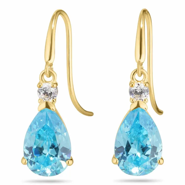 druppel blauwe oorbellen in 9 karaat goud met zirkoon en syntetische topaas - Gold Collection
