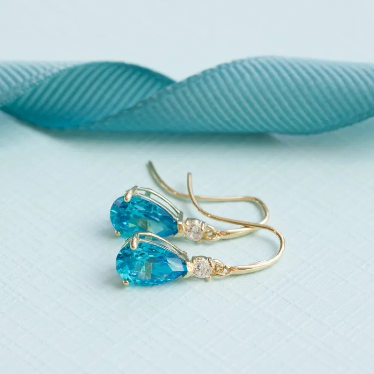 druppel blauwe oorbellen in 9 karaat goud met zirkoon en syntetische topaas - Gold Collection
