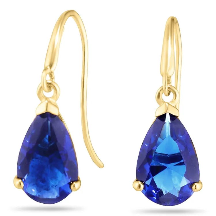 druppel blauwe oorbellen in 9 karaat goud met syntetische saffier - Gold Collection