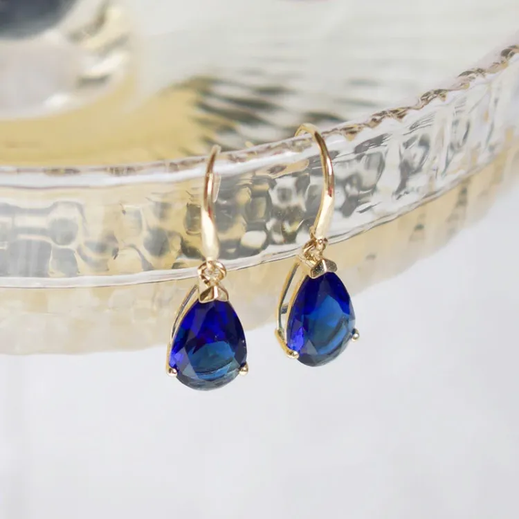 druppel blauwe oorbellen in 9 karaat goud met syntetische saffier - Gold Collection