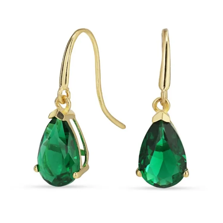 druppel groen oorbellen in 9 karaat goud met synthetische smaragd - Gold Collection