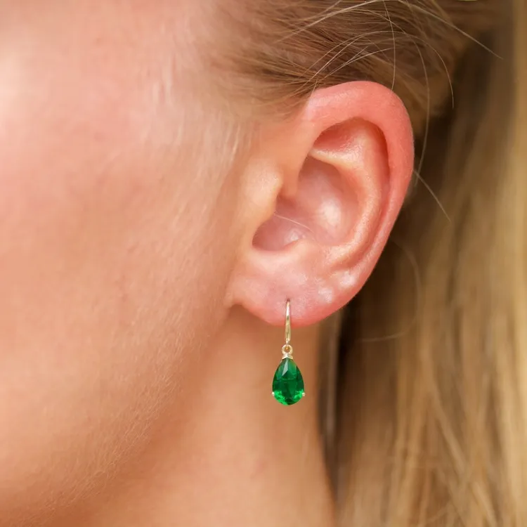druppel groen oorbellen in 9 karaat goud met synthetische smaragd - Gold Collection