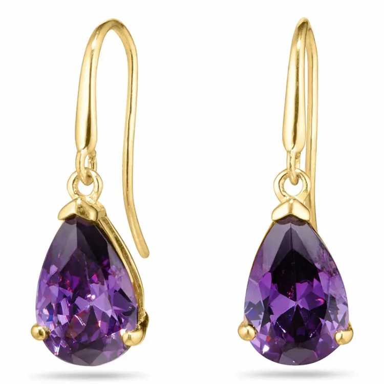 druppel paarse oorbellen in 9 karaat goud met synthetisch amethist - Gold Collection