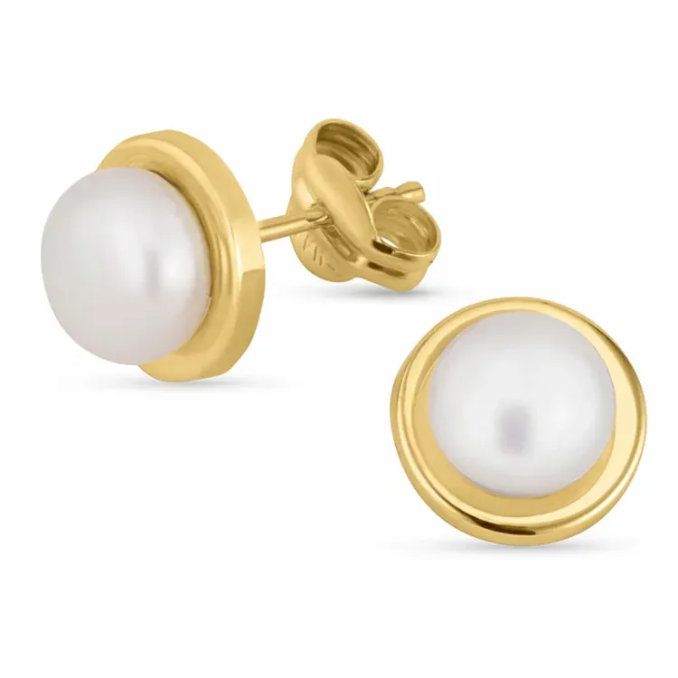 8 mm parel oorbellen in 9 karaat goud met  - Gold Collection