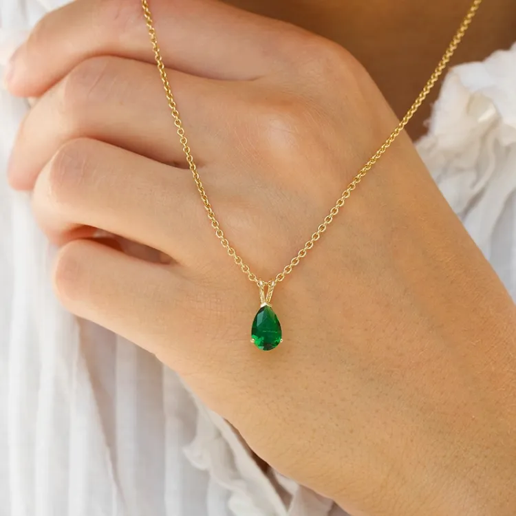 druppel groen synthetische smaragd hanger in 9 karaat goud - Gold Collection