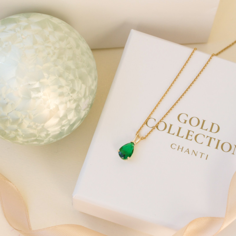 druppel groen synthetische smaragd hanger in 9 karaat goud - Gold Collection