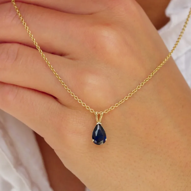 druppel blauwe syntetische saffier hanger in 9 karaat goud - Gold Collection