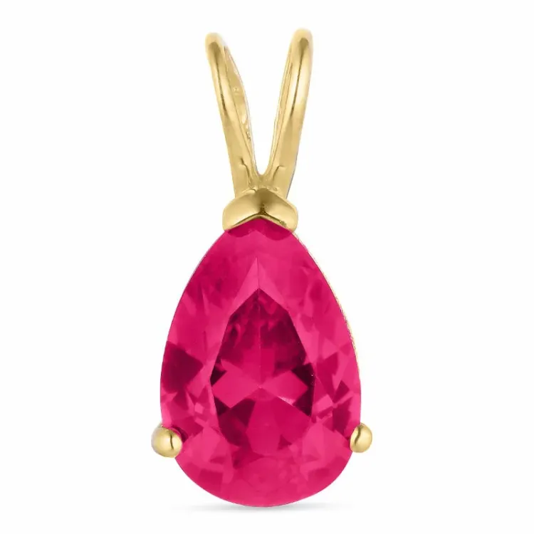 druppel pink syntetische robijn hanger in 9 karaat goud - Gold Collection