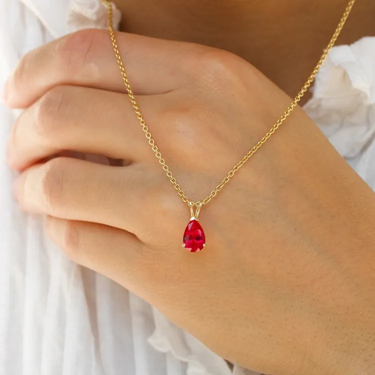 druppel pink syntetische robijn hanger in 9 karaat goud - Gold Collection