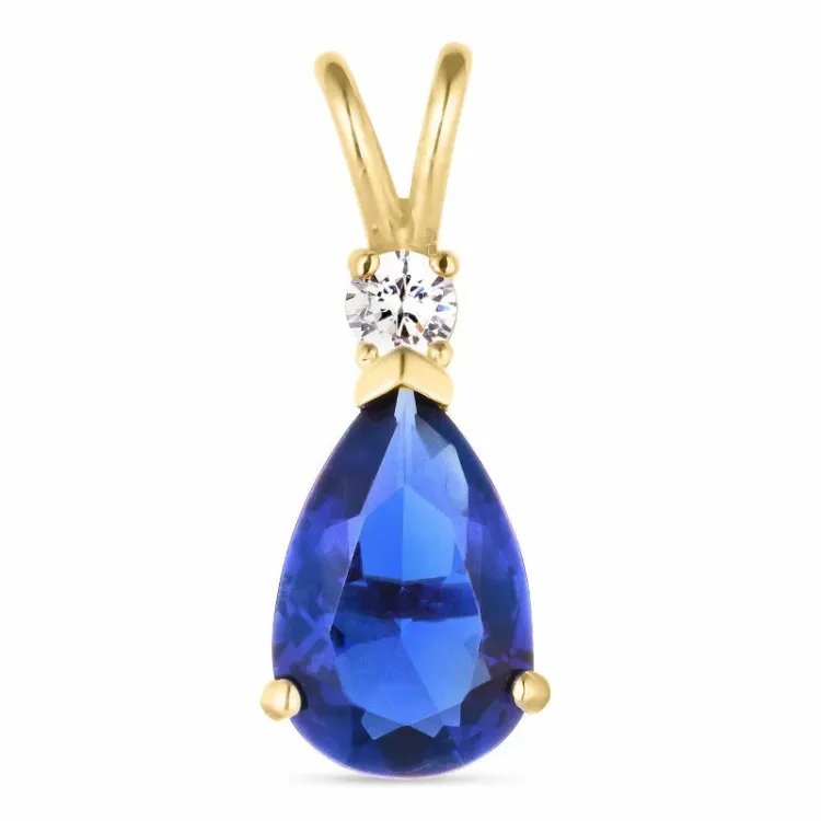 druppel donkerblauw syntetische saffier hanger in 9 karaat goud - Gold Collection