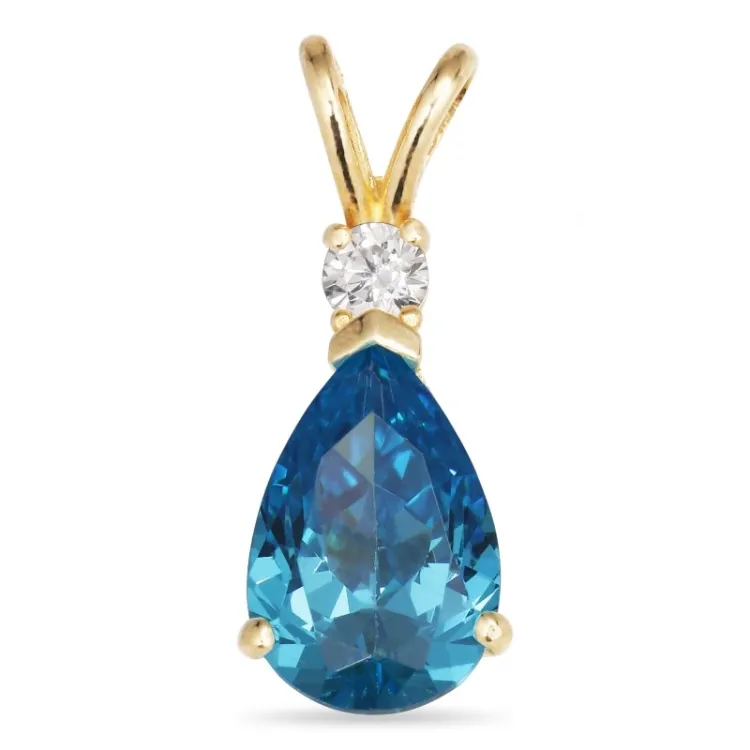druppel blauwe syntetische topaas hanger in 9 karaat goud - Gold Collection