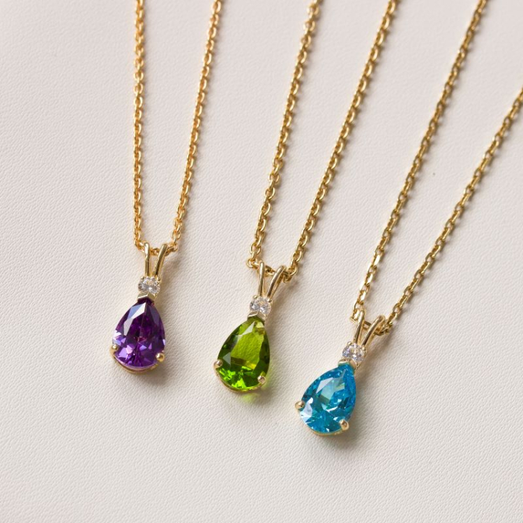 druppel blauwe syntetische topaas hanger in 9 karaat goud - Gold Collection