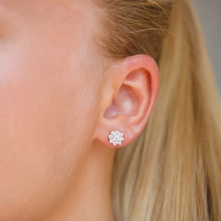 bloem oorsteker in 9 karaat goud met zirkoon - Gold Collection