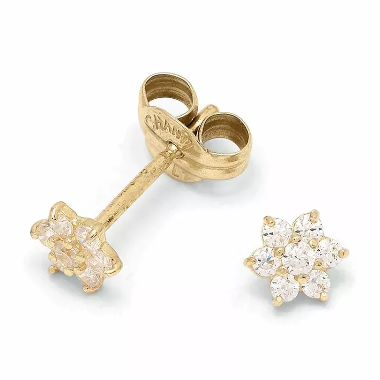 klein bloem oorsteker in 9 karaat goud met zirkoon - Gold Collection