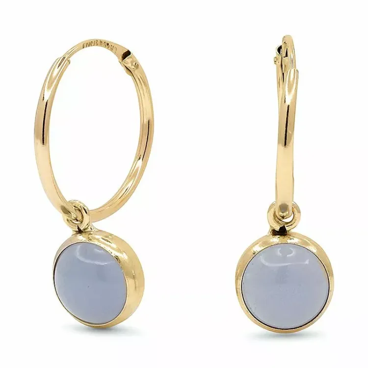 12,5 mm blauwe creool in 9 karaat goud met synthetische calcedon - Gold Collection