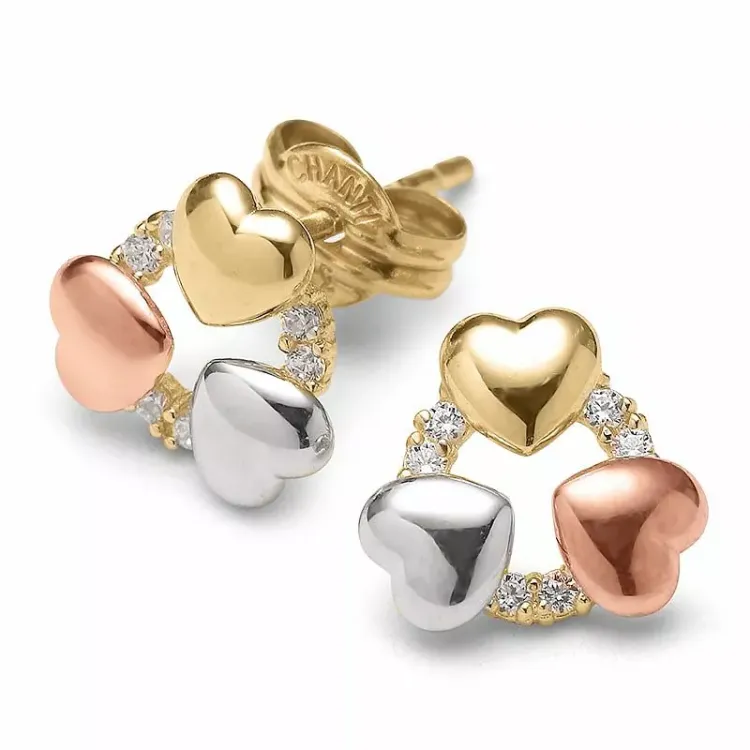 hart oorsteker in 9 karaat goud witgoud en roodgoud met zirkoon - Gold Collection