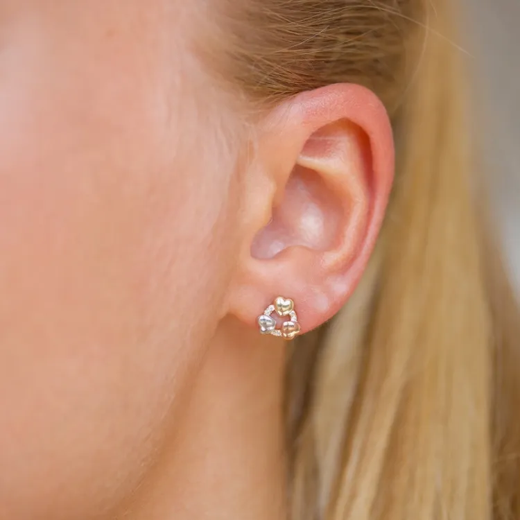 hart oorsteker in 9 karaat goud witgoud en roodgoud met zirkoon - Gold Collection