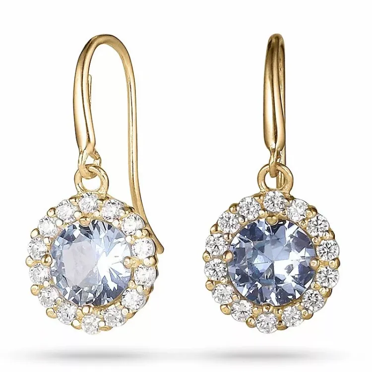 lange blauwe oorbellen in 9 karaat goud met zirkoon en zirkoon - Gold Collection