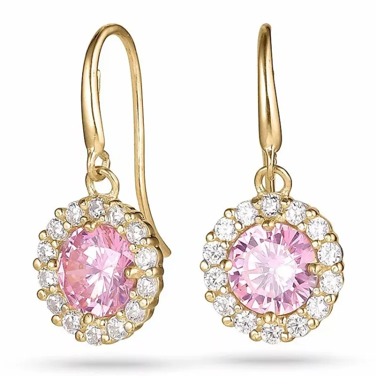 lange roze oorbellen in 9 karaat goud met zirkoon en zirkoon - Gold Collection