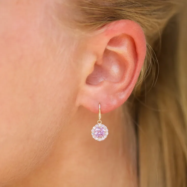lange roze oorbellen in 9 karaat goud met zirkoon en zirkoon - Gold Collection