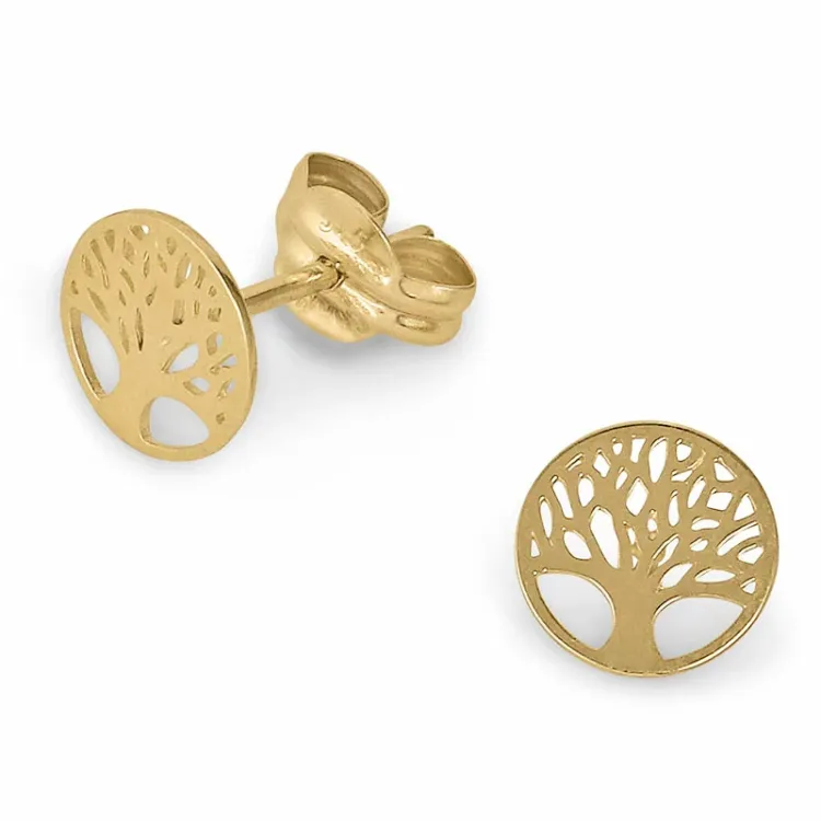 6,5 mm boom van het leven oorsteker in 9 karaat goud - Gold Collection