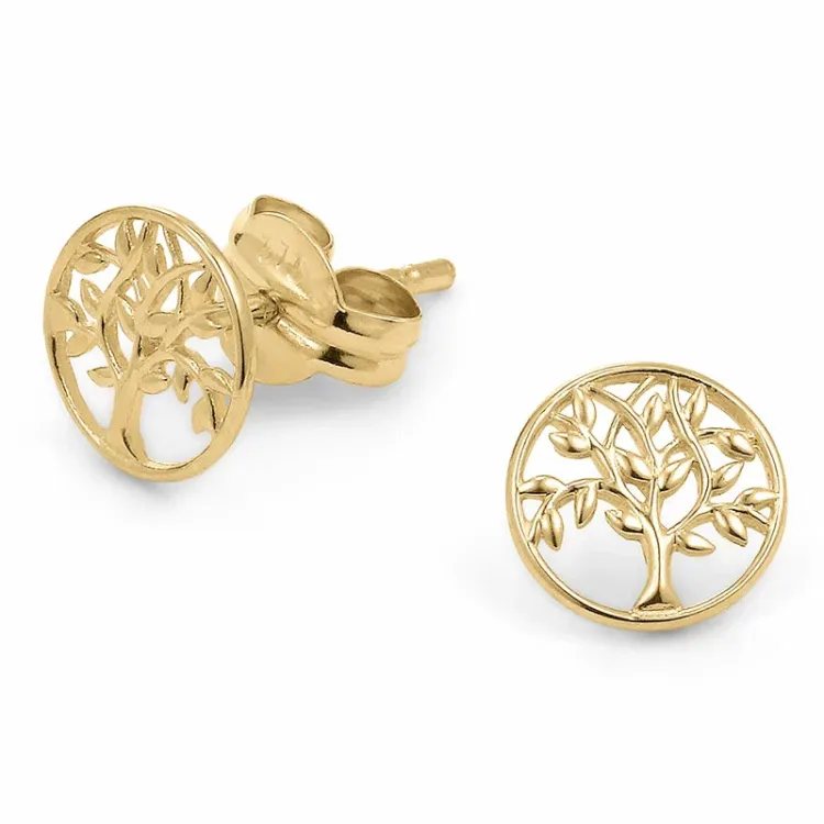 6,5 mm boom van het leven oorsteker in 9 karaat goud - Gold Collection
