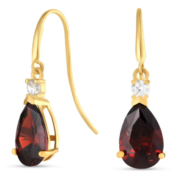 druppel donkerrood oorbellen in 9 karaat goud met zirkoon en zirkoon - Gold Collection