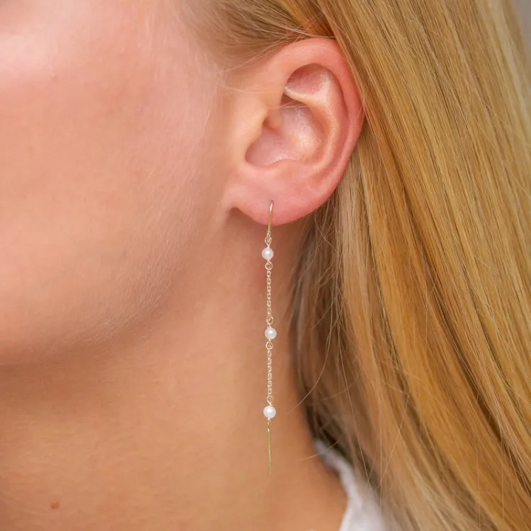 lange parel ketting oorbellen in 9 karaat goud - Gold Collection